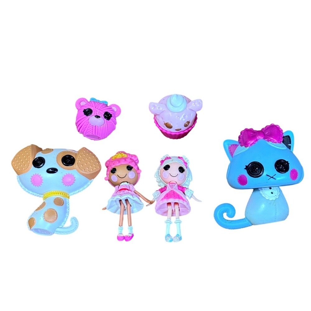 Lalaloopsy Dolls and Num Noms Figure Lot Blue Cat Spotted Dog 6pc Set
